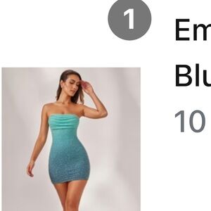 Embellished Strapless Blue Gradient Dress